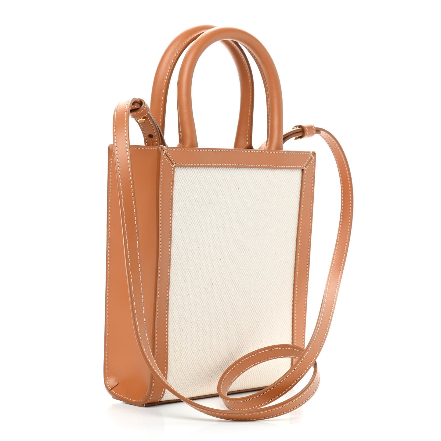 Canvas Calfskin Mini Vertical Cabas Natural Tan