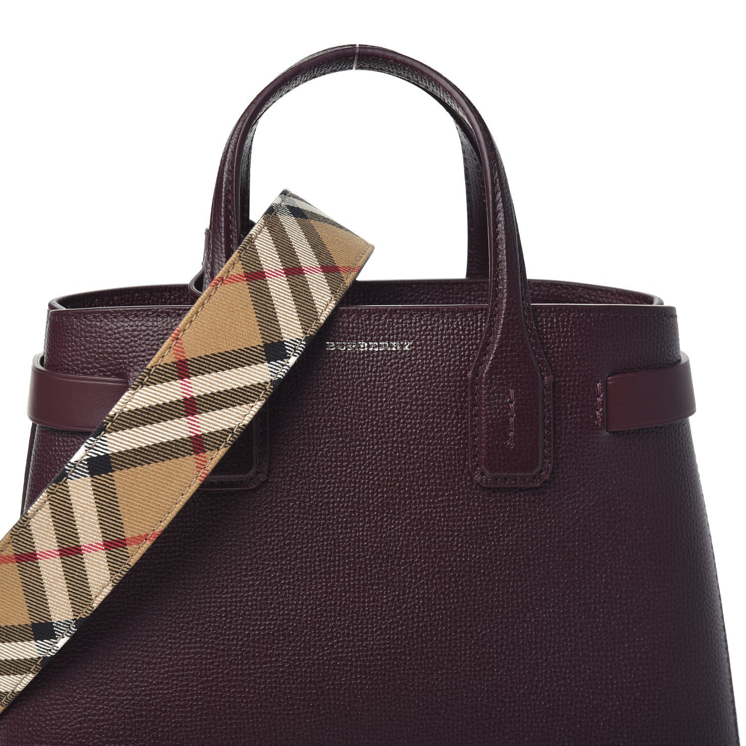 Burberry Grainy Calfskin House Check Small Banner Tote Mahogany Red 7 of 9