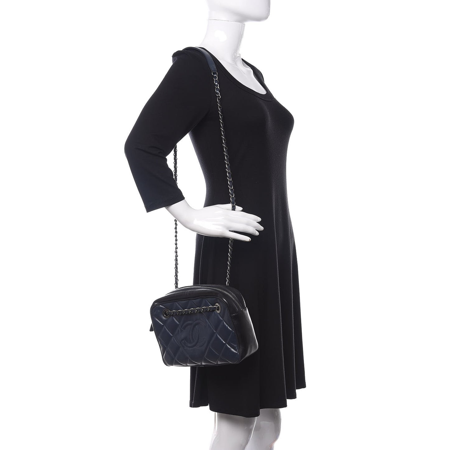 Lambskin Quilted Small Diamond CC Camera Case Blue Black