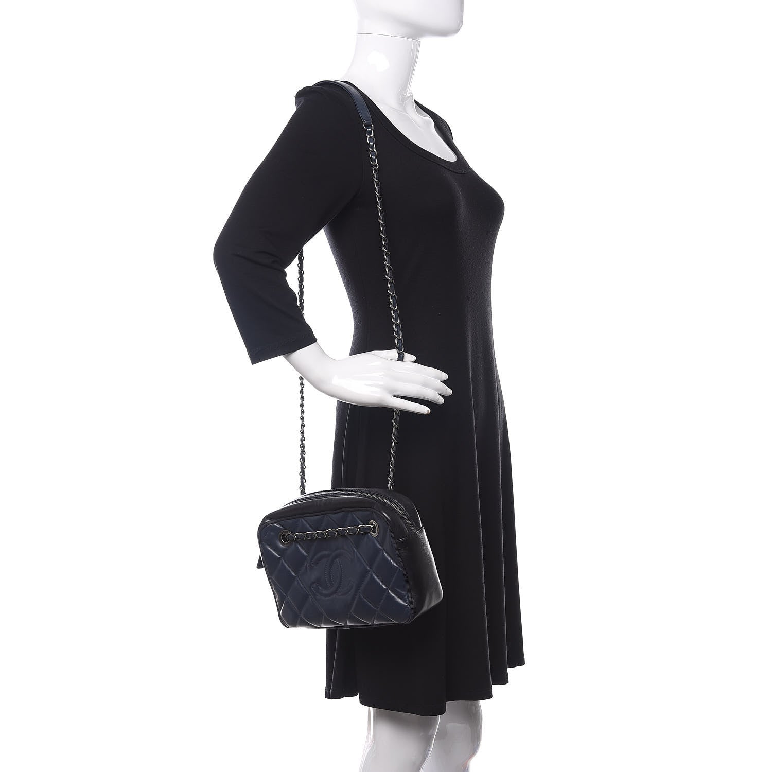 Chanel Lambskin Quilted Small Diamond CC Camera Case Blue Black 2 of 11
