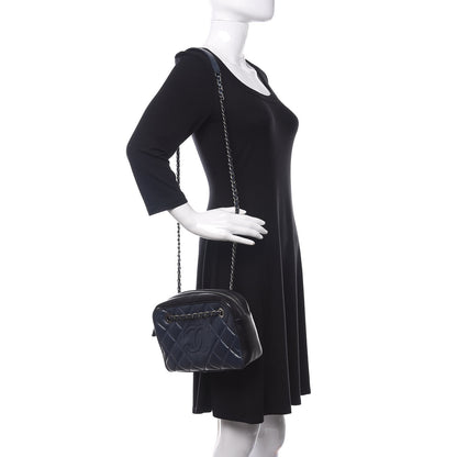 Chanel Lambskin Quilted Small Diamond CC Camera Case Blue Black 2 of 11