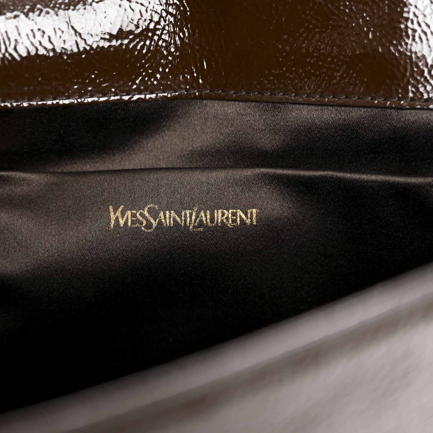Textured Patent Calfskin Large Belle De Jour Clutch Dark Brown