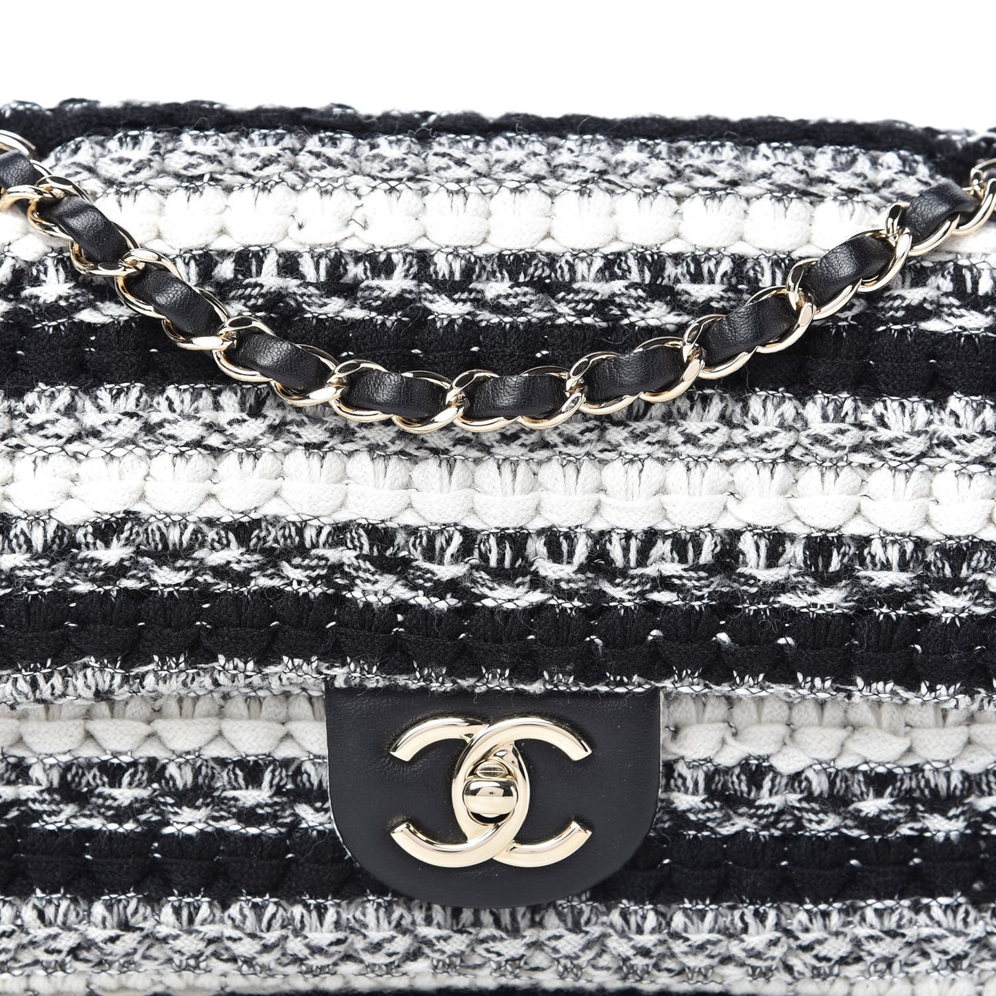 Tweed Braid Medium Single Flap Black White