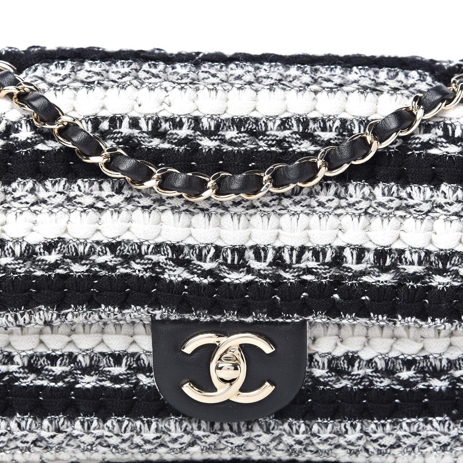 Chanel Tweed Braid Medium Single Flap Black White 10 of 10