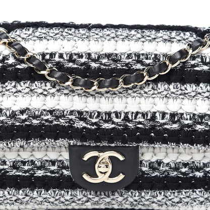 Chanel Tweed Braid Medium Single Flap Black White 10 of 10