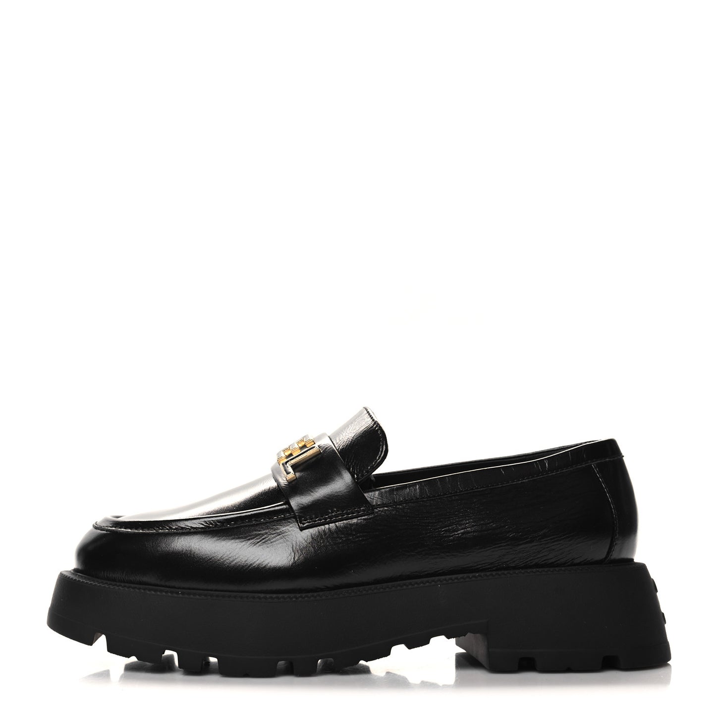 Shiny Calfskin Logo Loafers 40 Black