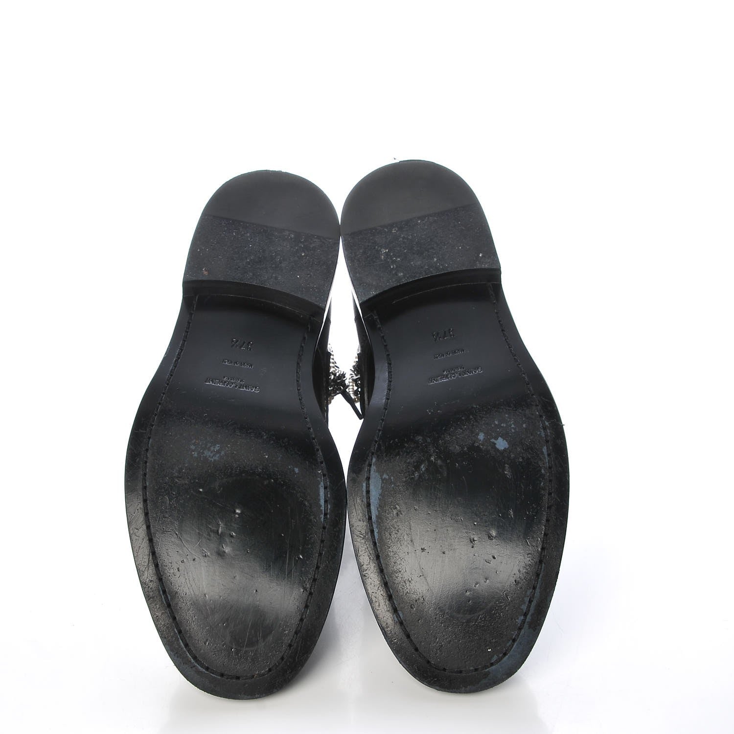 Saint Laurent Smooth Calfskin Studded Strap Ranger Boots 37.5 Black 7 of 16