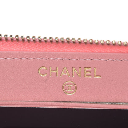Chanel Caviar Chevron Quilted Small Zip Around Wallet Pink 6 of 10