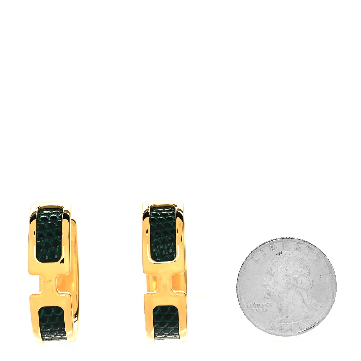 Hermes Lizard Olympe Earrings Vert Moyen 2 of 4