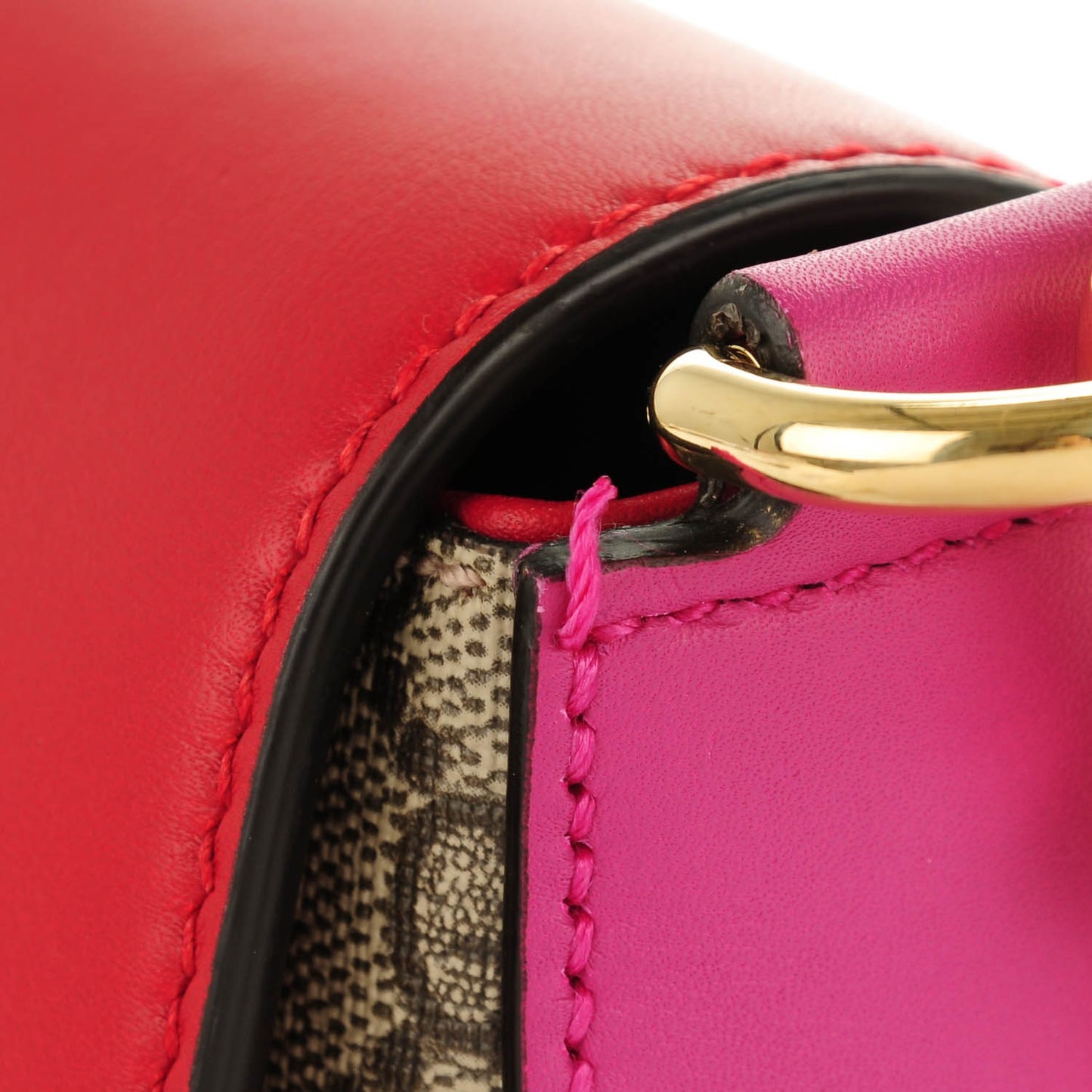 GG Supreme Monogram Calfskin Web Medium Padlock Messenger Shoulder Bag Beige Hibiscus Red New Rosette