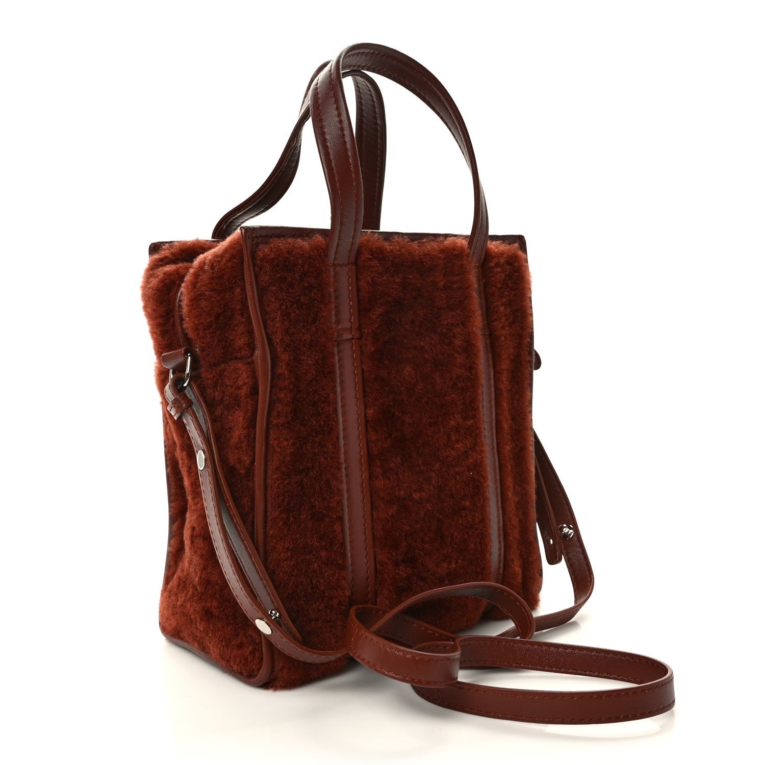 Balenciaga Shearling XS Bazar Shopper Tote Burgundy 3 of 11