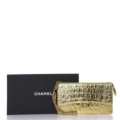 Chanel Calfskin Crocodile Embossed Cocodile Pouch With Chain Handle Gold 8 of 9
