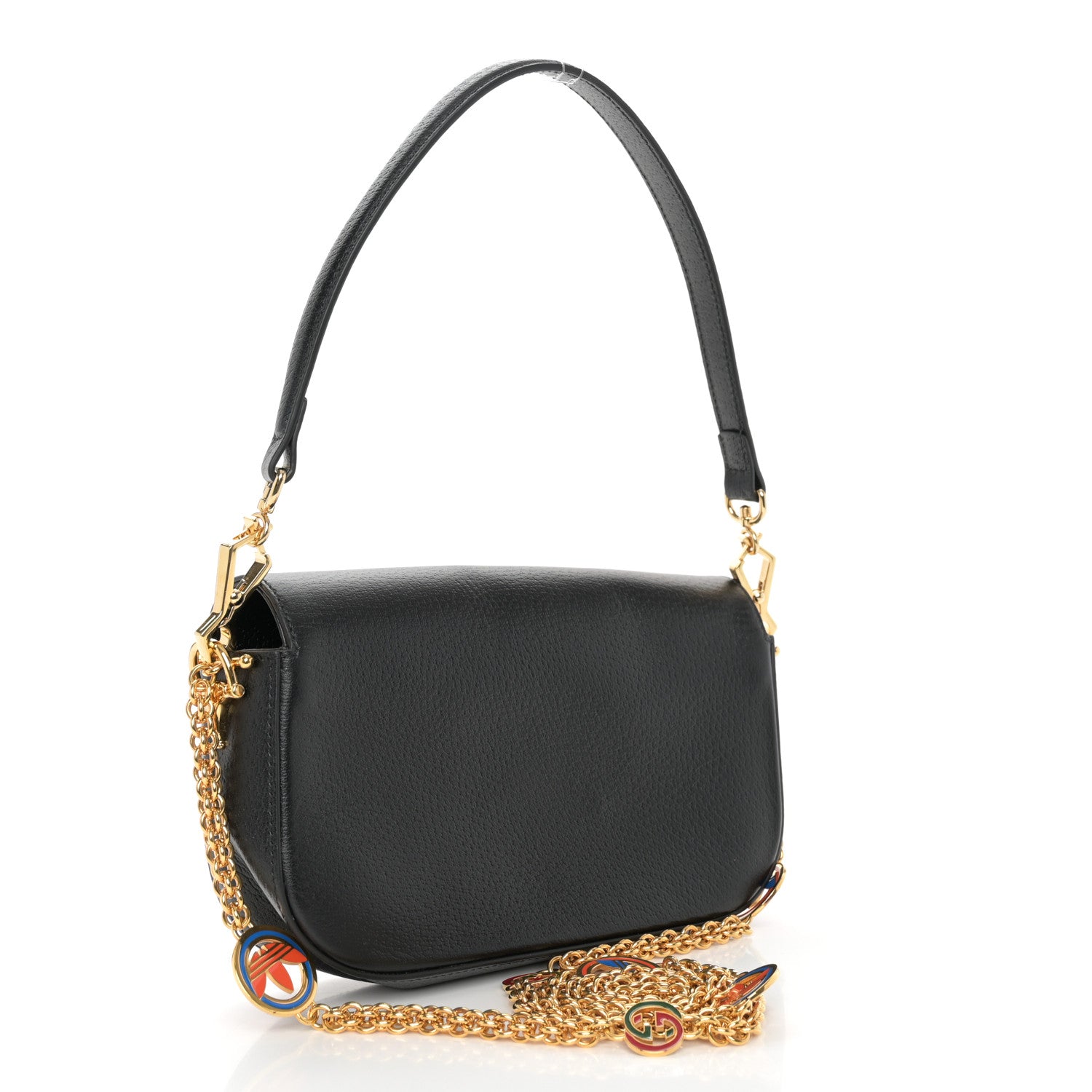 Gucci X ADIDAS Textured Dollar Calfskin Web Small Trefoil Horsebit 1955 Shoulder Bag Black Off White 3 of 11