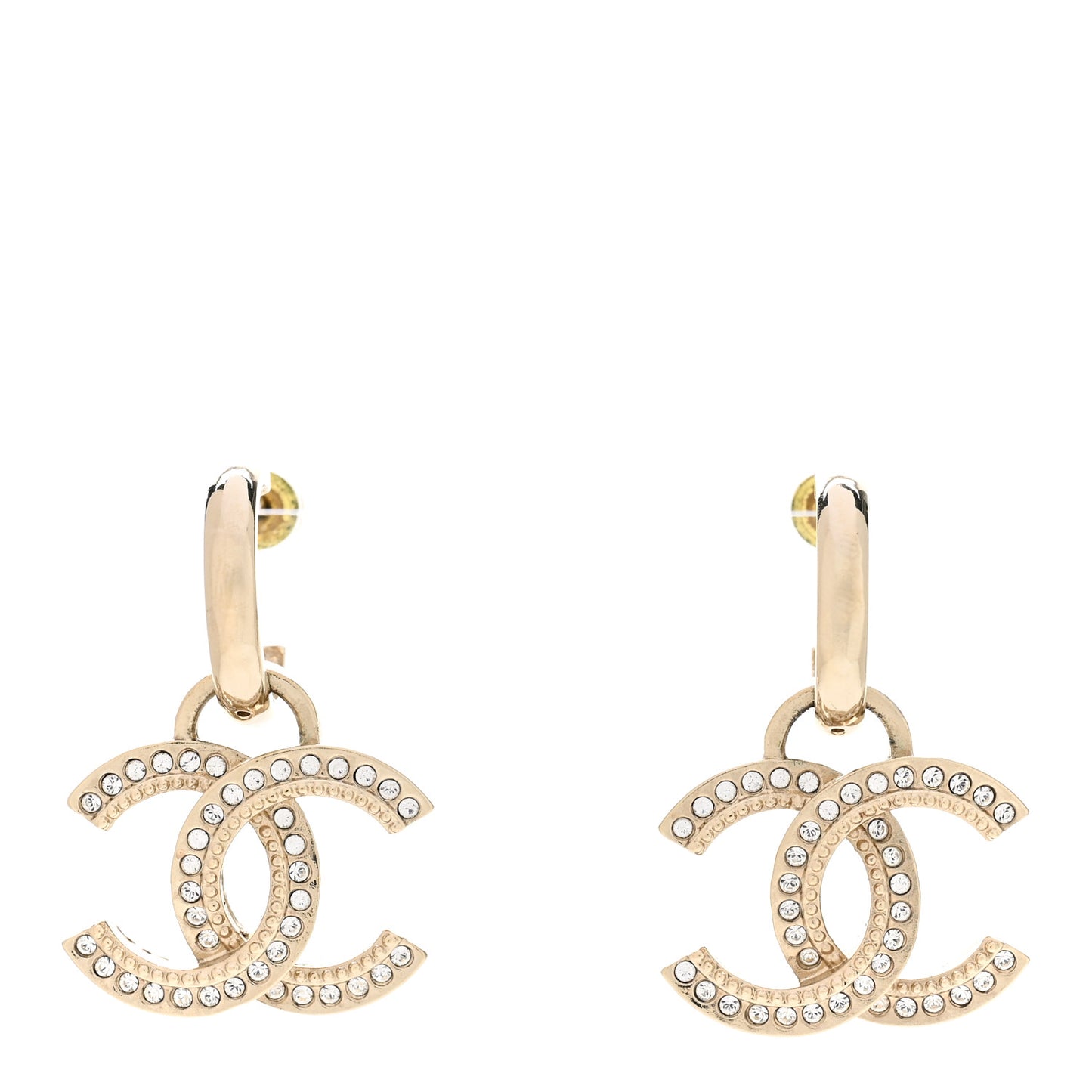Metal Crystal CC Hoop Drop Earrings Gold