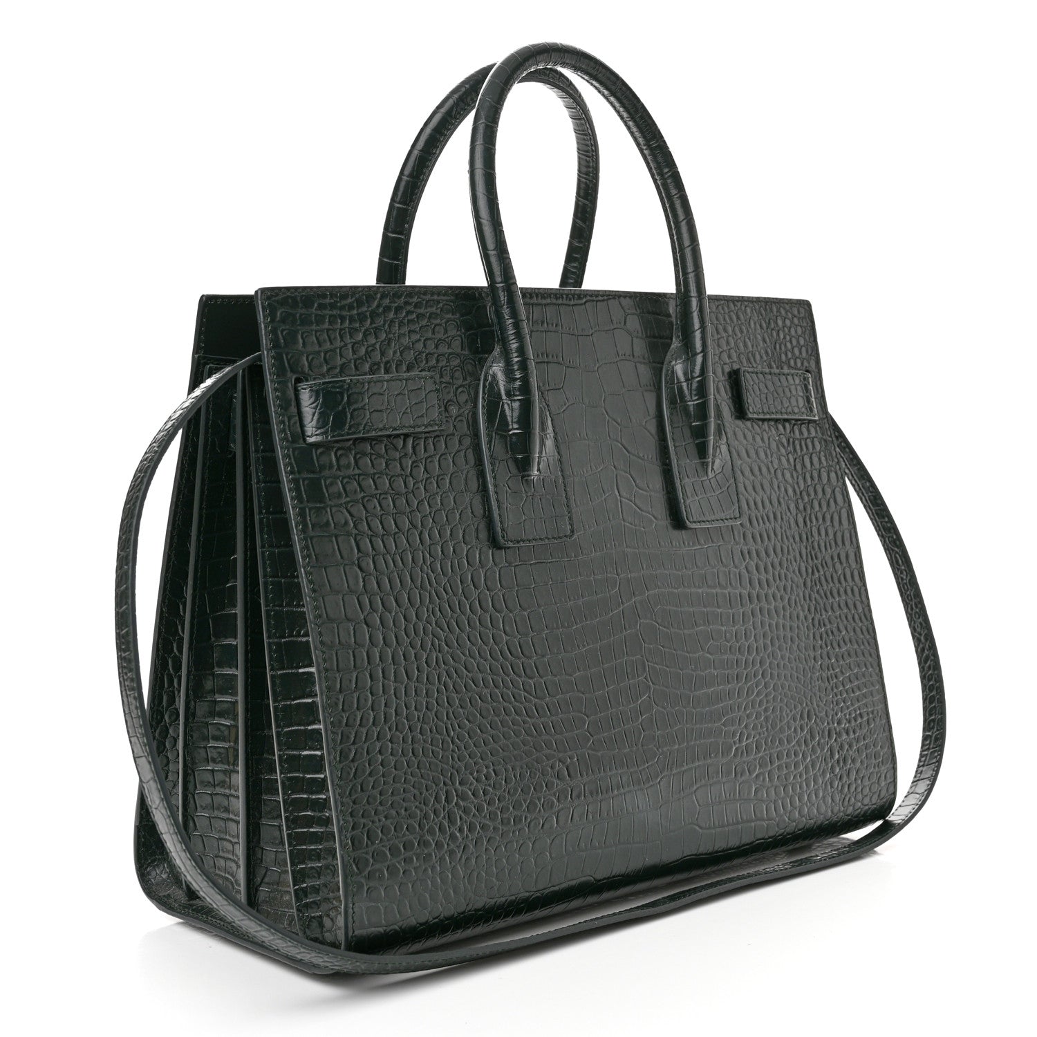 Saint Laurent Calfskin Crocodile Embossed Small Sac De Jour Dusty Black 3 of 9