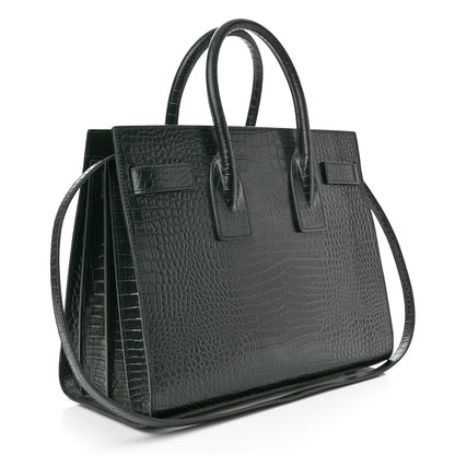 Saint Laurent Calfskin Crocodile Embossed Small Sac De Jour Dusty Black 3 of 9