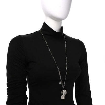 Chanel Crystal Baguette CC Whistle Pendant Necklace Silver 2 of 4