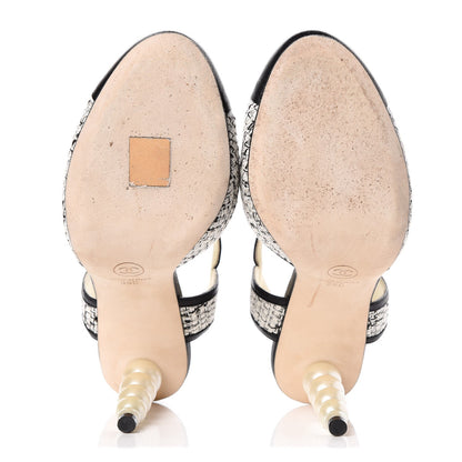Chanel Tweed Goatskin Pearl Heel Pumps 39 Grey Beige Black 7 of 12