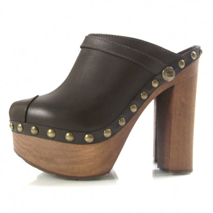Chanel Leather Studded Clogs 38 Brown 2 of 8