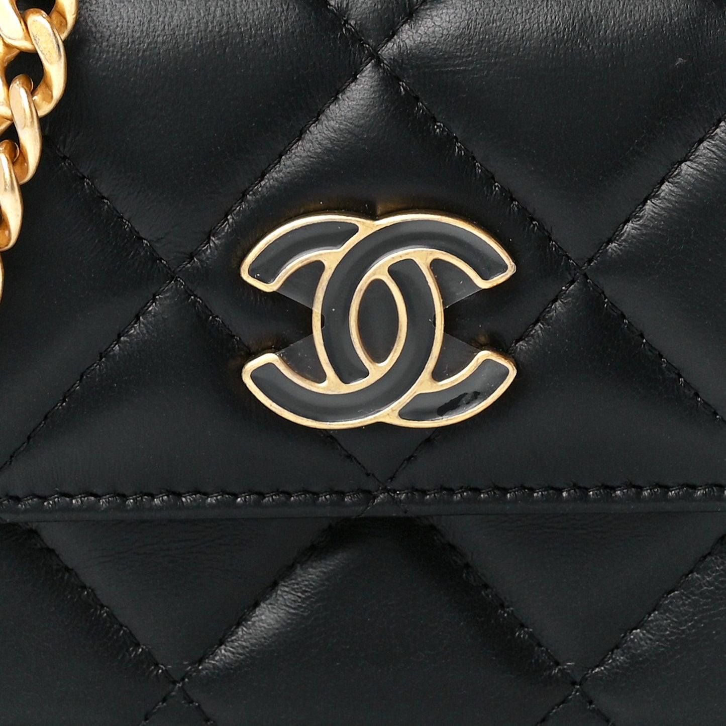 Lambskin Enamel Quilted Pending CC Flap Belt Bag Black