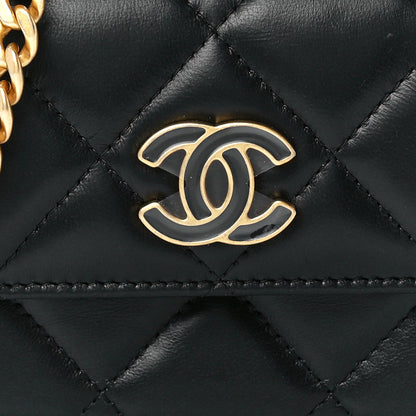 Chanel Lambskin Enamel Quilted Pending CC Flap Belt Bag Black 9 of 13