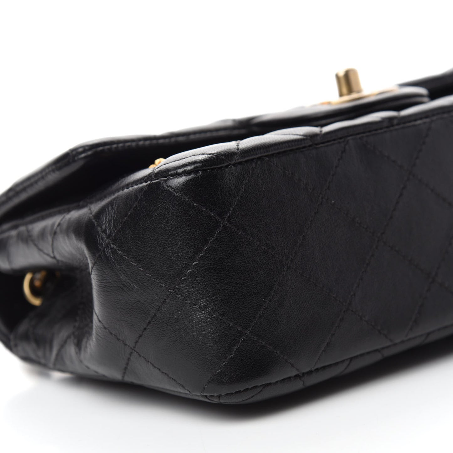 Lambskin Quilted Studded Mini Rectangular Flap Black
