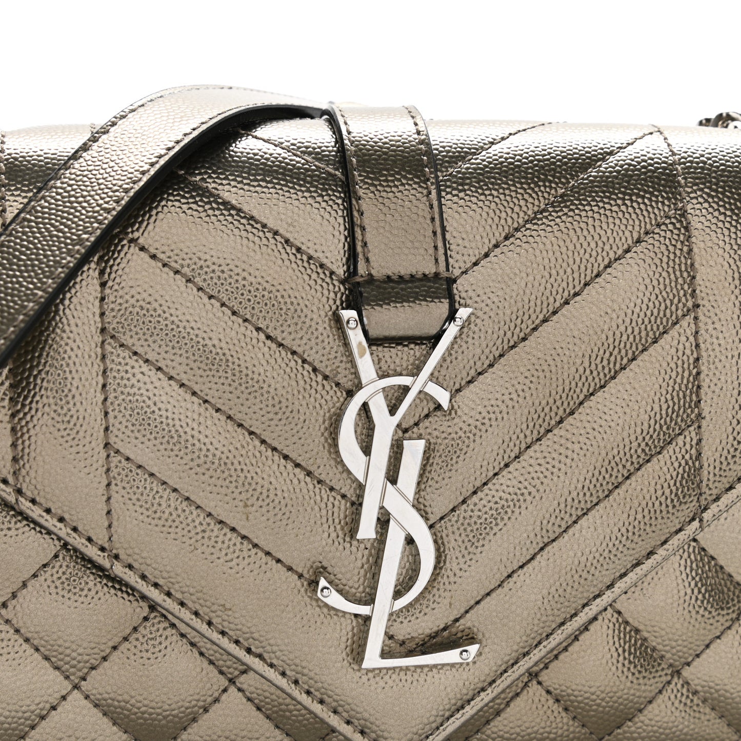 Metallic Grain De Poudre Textured Mixed Matelasse Triquilt Small Monogram Satchel Gold