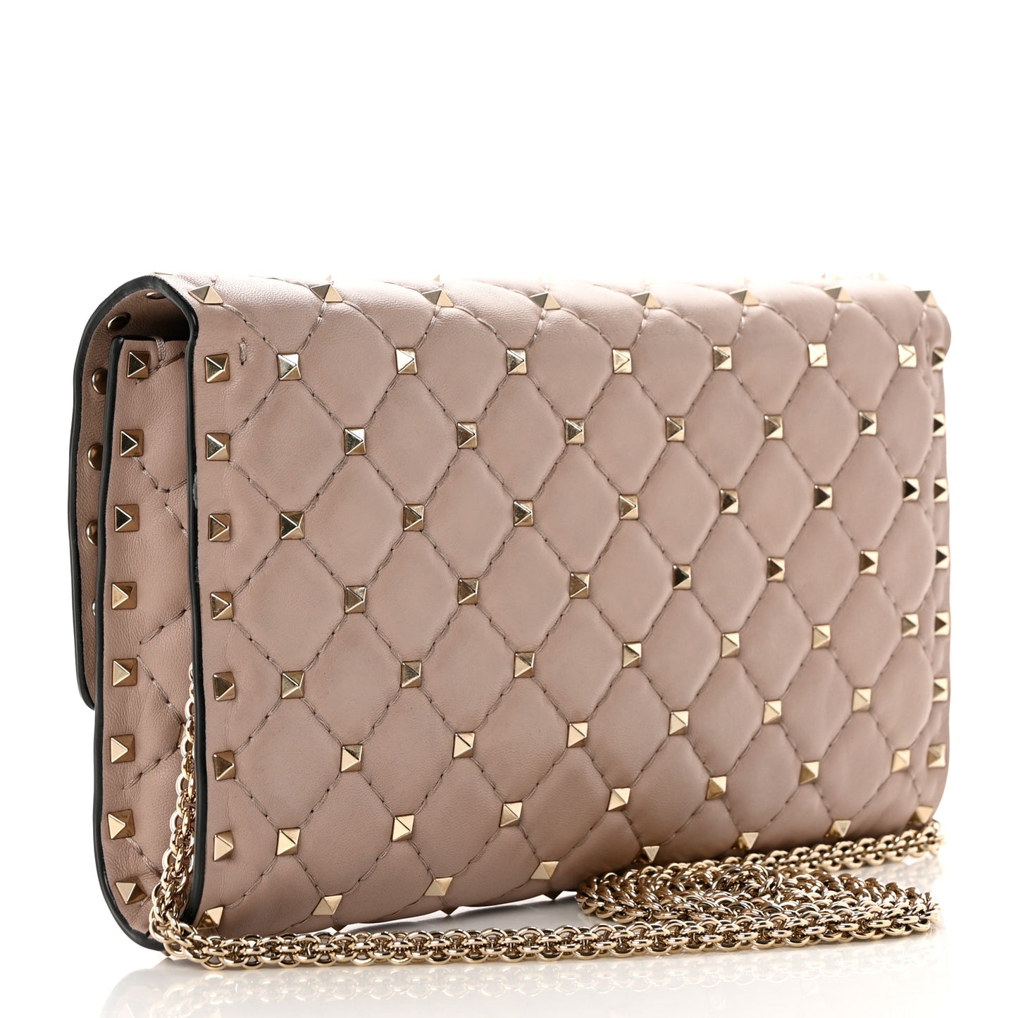 Lambskin Rockstud Spike Wallet on Chain Poudre