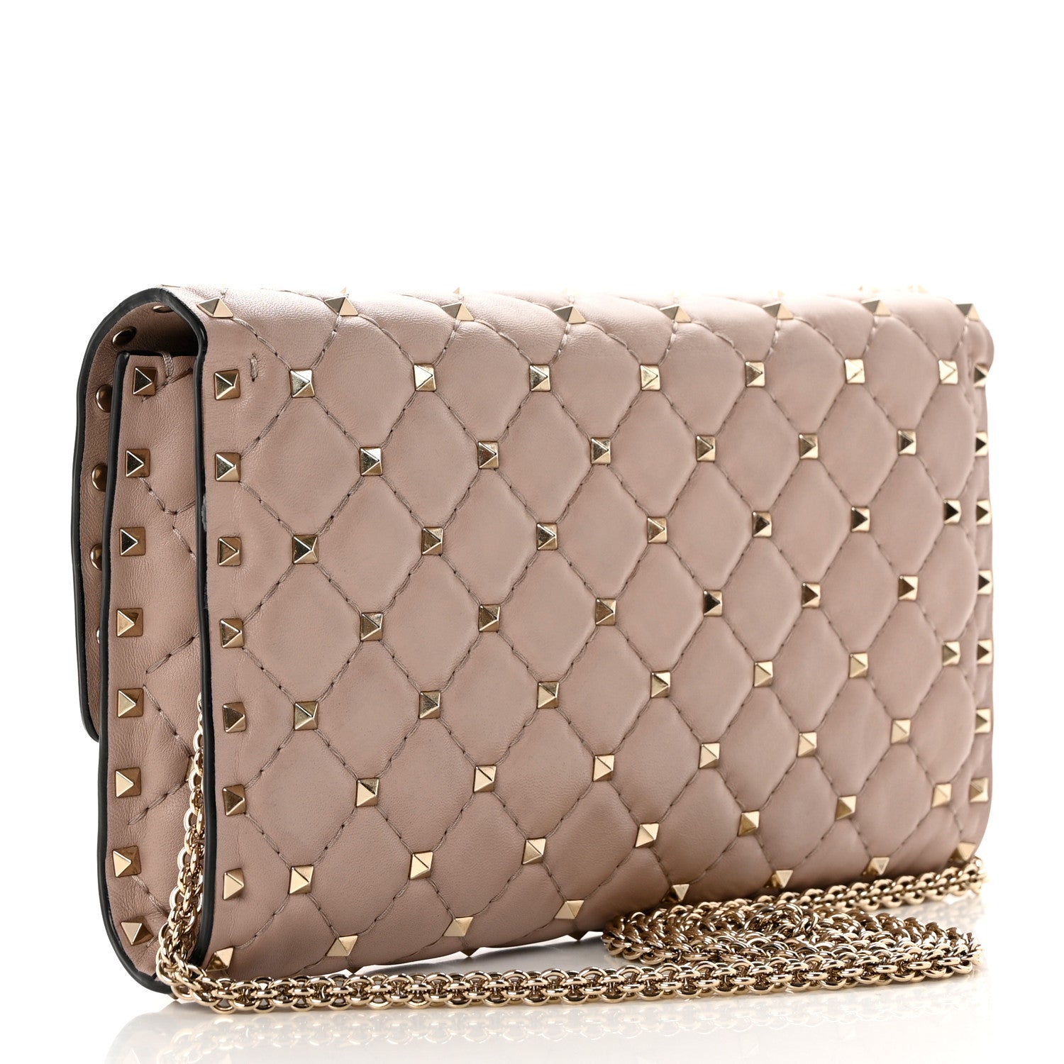 Valentino Garavani Lambskin Rockstud Spike Wallet on Chain Poudre 3 of 9