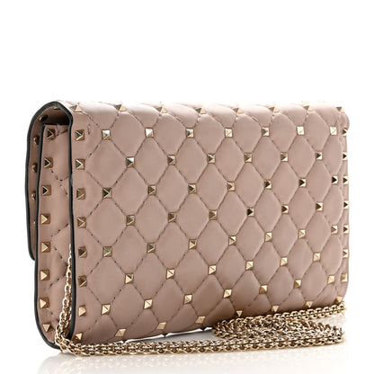 Valentino Garavani Lambskin Rockstud Spike Wallet on Chain Poudre 3 of 9