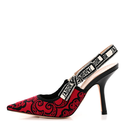 Christian Dior Canvas Bandana Ribbon Embroidered J'Adior Slingback 100mm Pumps 37.5 Black Red 1 of 13