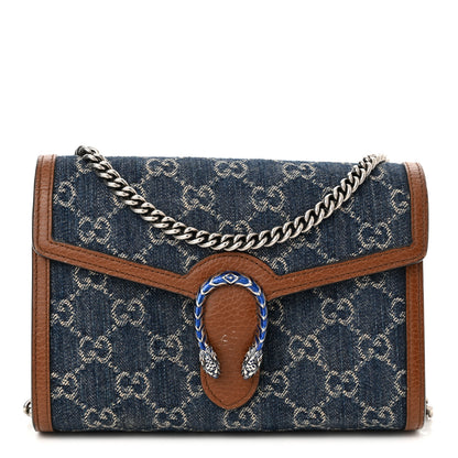 Gucci New Denim GG Monogram Dollar Calfskin Enamel Mini Dionysus Chain Wallet Blue Tea Cuir Epilog Electric Blue 1 of 12