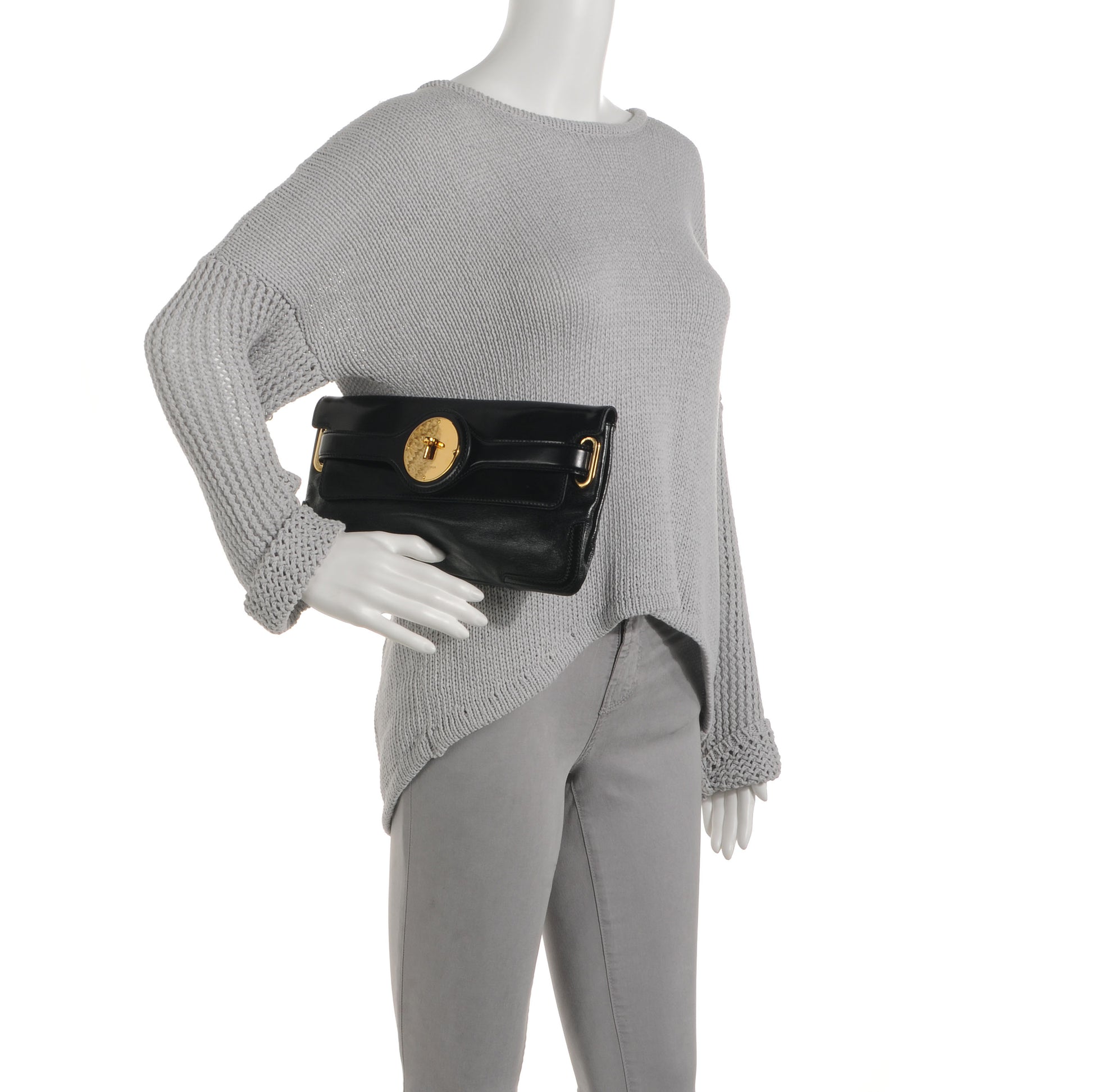 Balenciaga Leather Lune Clutch Black 2 of 7