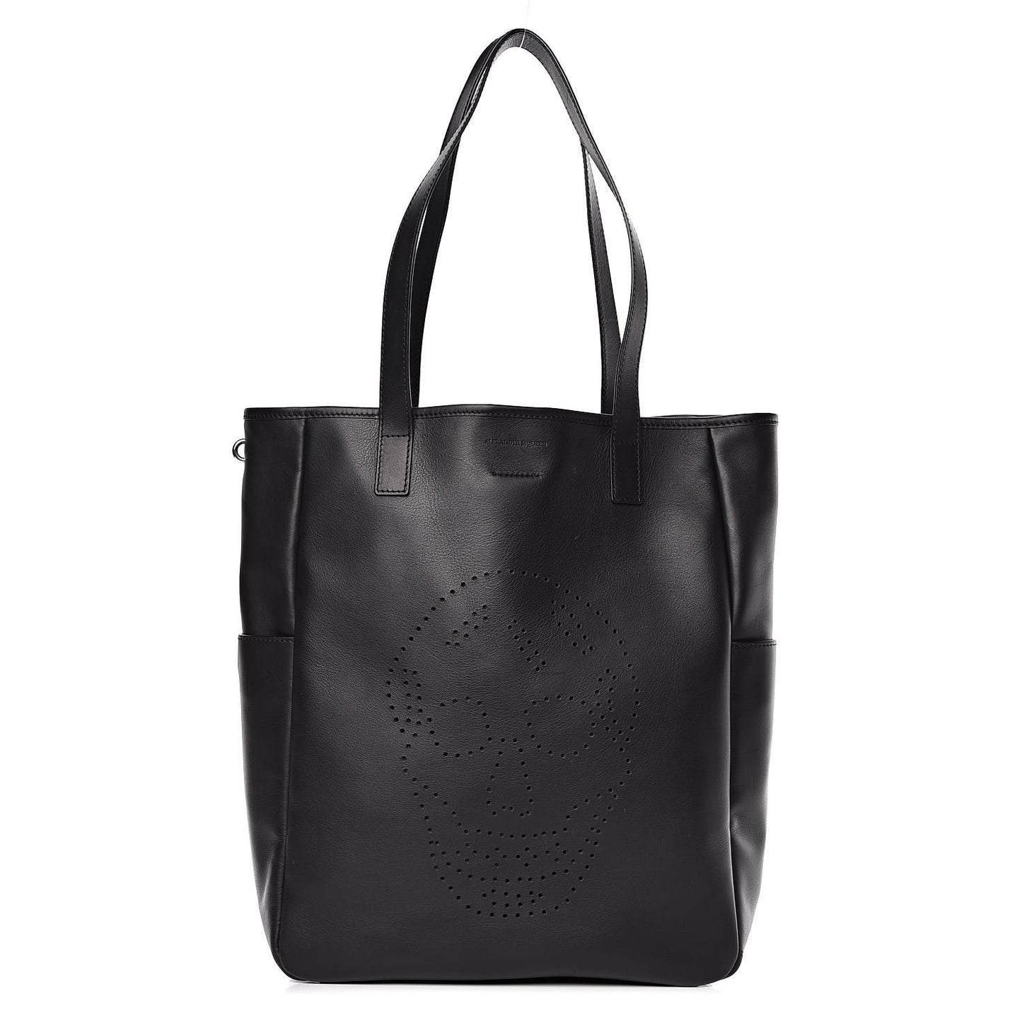 Calfskin Perforated Skull Tote Black