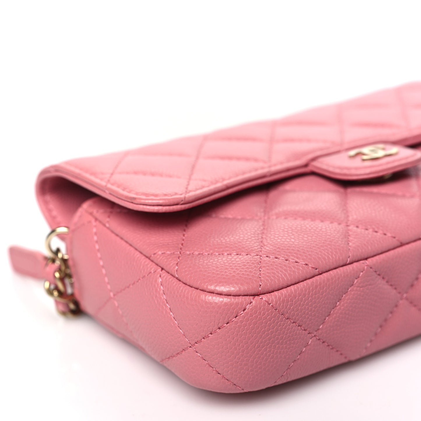 Caviar Quilted Flap Phone Holder With Chain Pink