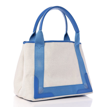 Balenciaga Cotton Canvas Satin Calfskin S Navy Cabas Natural Bleu 3 of 17