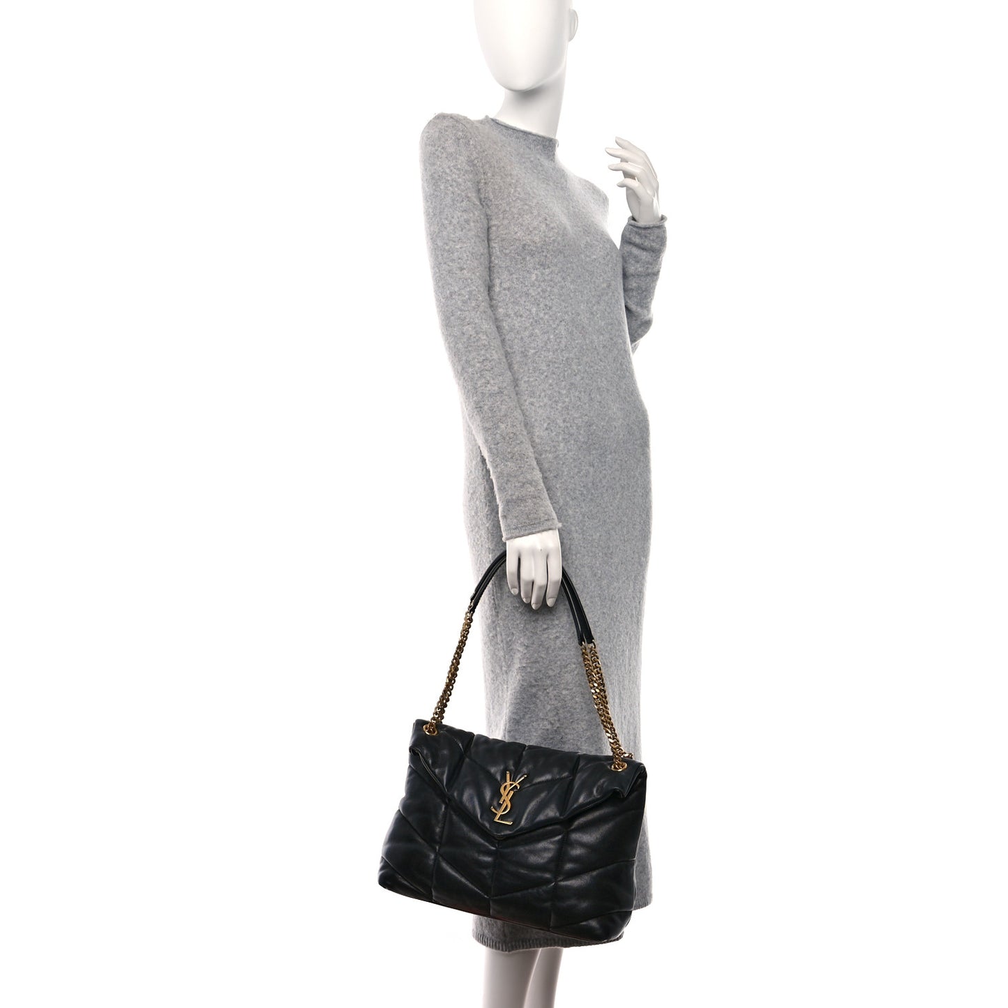 Lambskin Quilted Medium Loulou Puffer Monogram Chain Satchel Dark Leaf