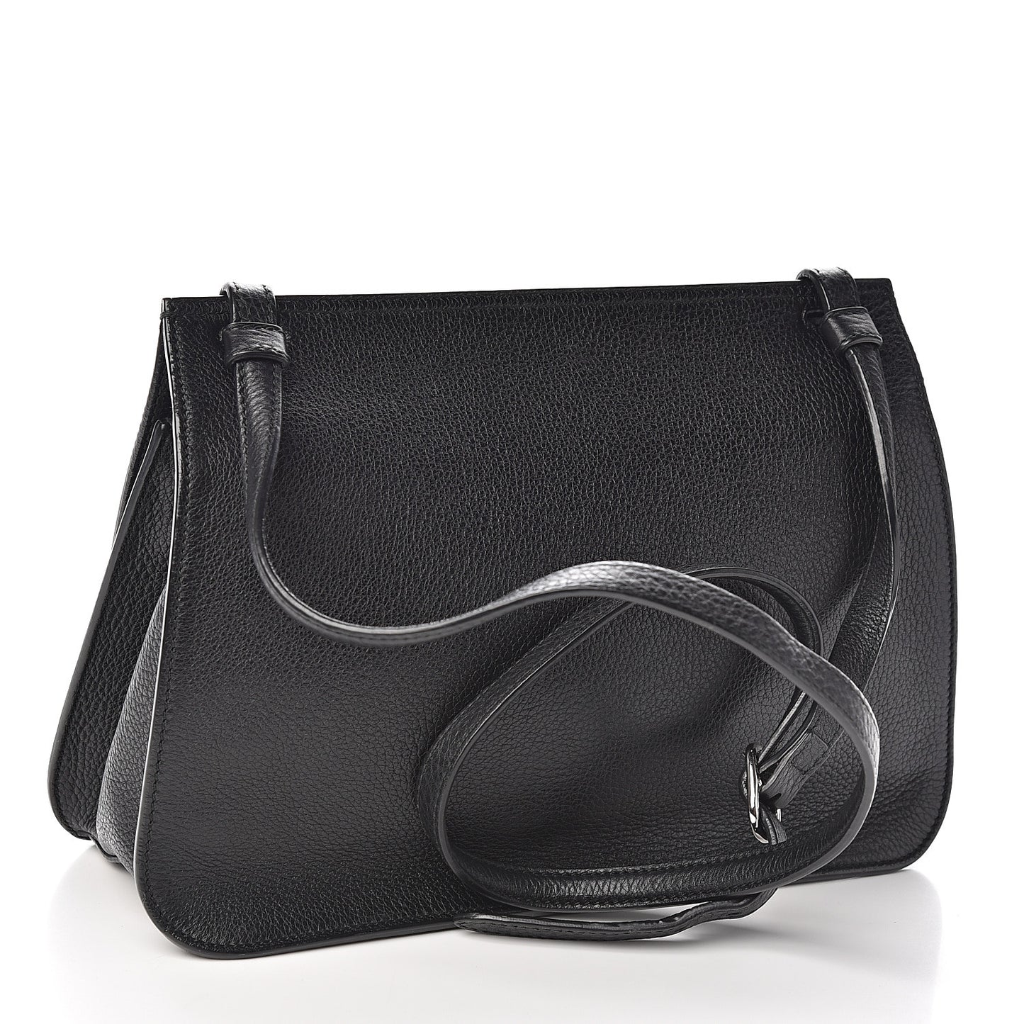 Pebbled Calfskin Medium Bamboo Daily Flap Shoulder Bag Black