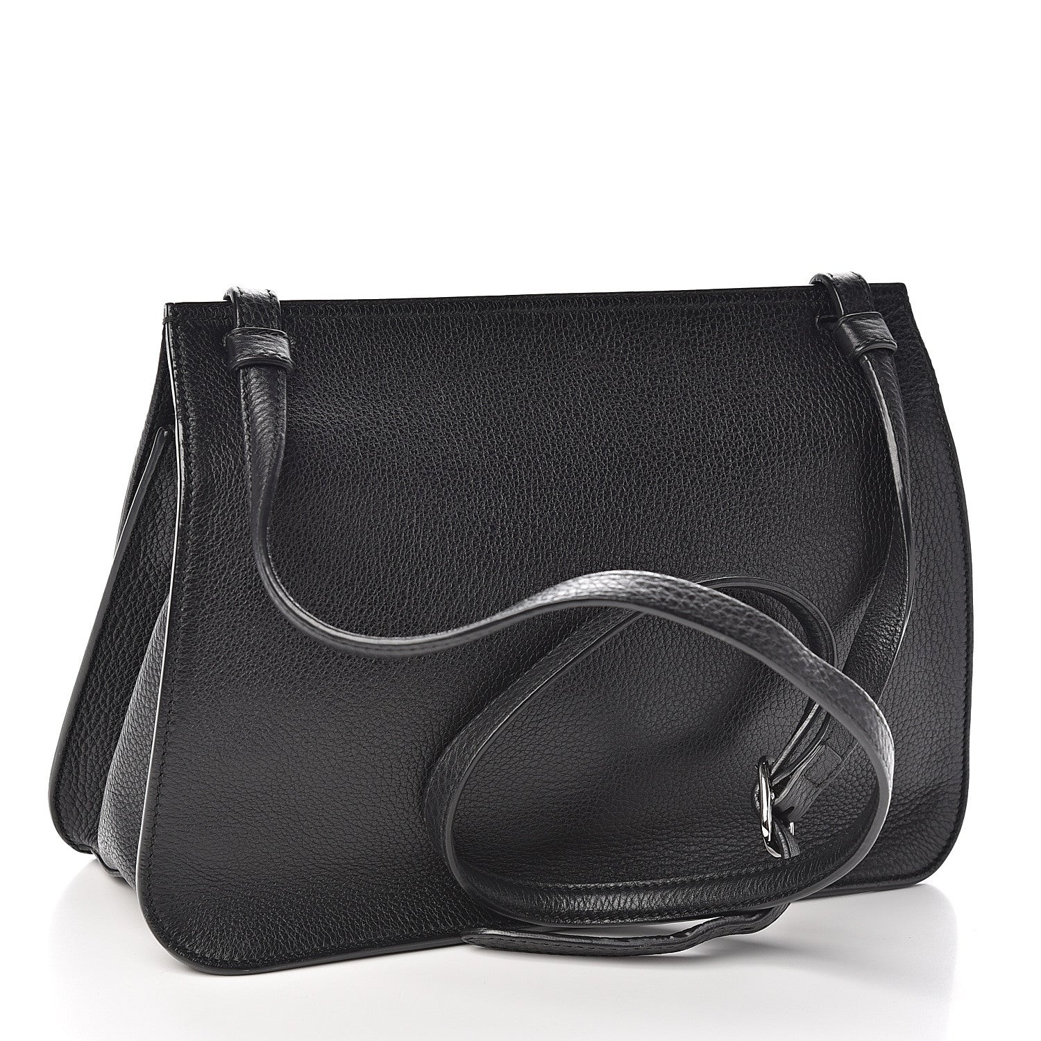 Gucci Pebbled Calfskin Medium Bamboo Daily Flap Shoulder Bag Black 2 of 9