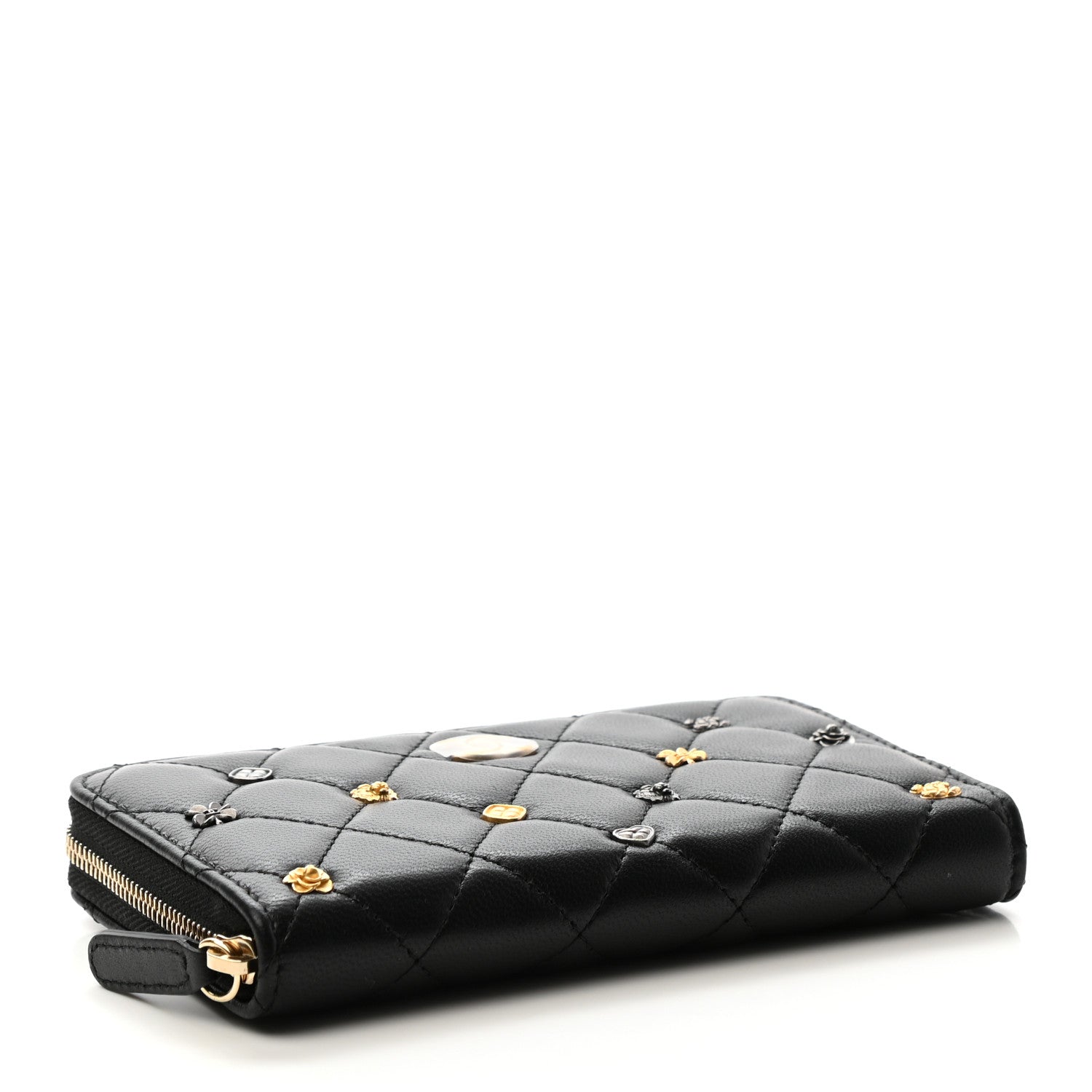 Chanel Lambskin Quilted Small Lucky Charms Zip Around Wallet Black 4 of 8