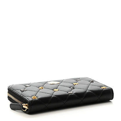 Chanel Lambskin Quilted Small Lucky Charms Zip Around Wallet Black 4 of 8