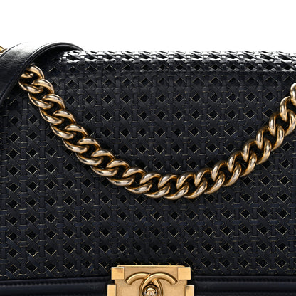 Chanel Lambskin Braided Woven Medium Boy Flap Navy Black 8 of 17