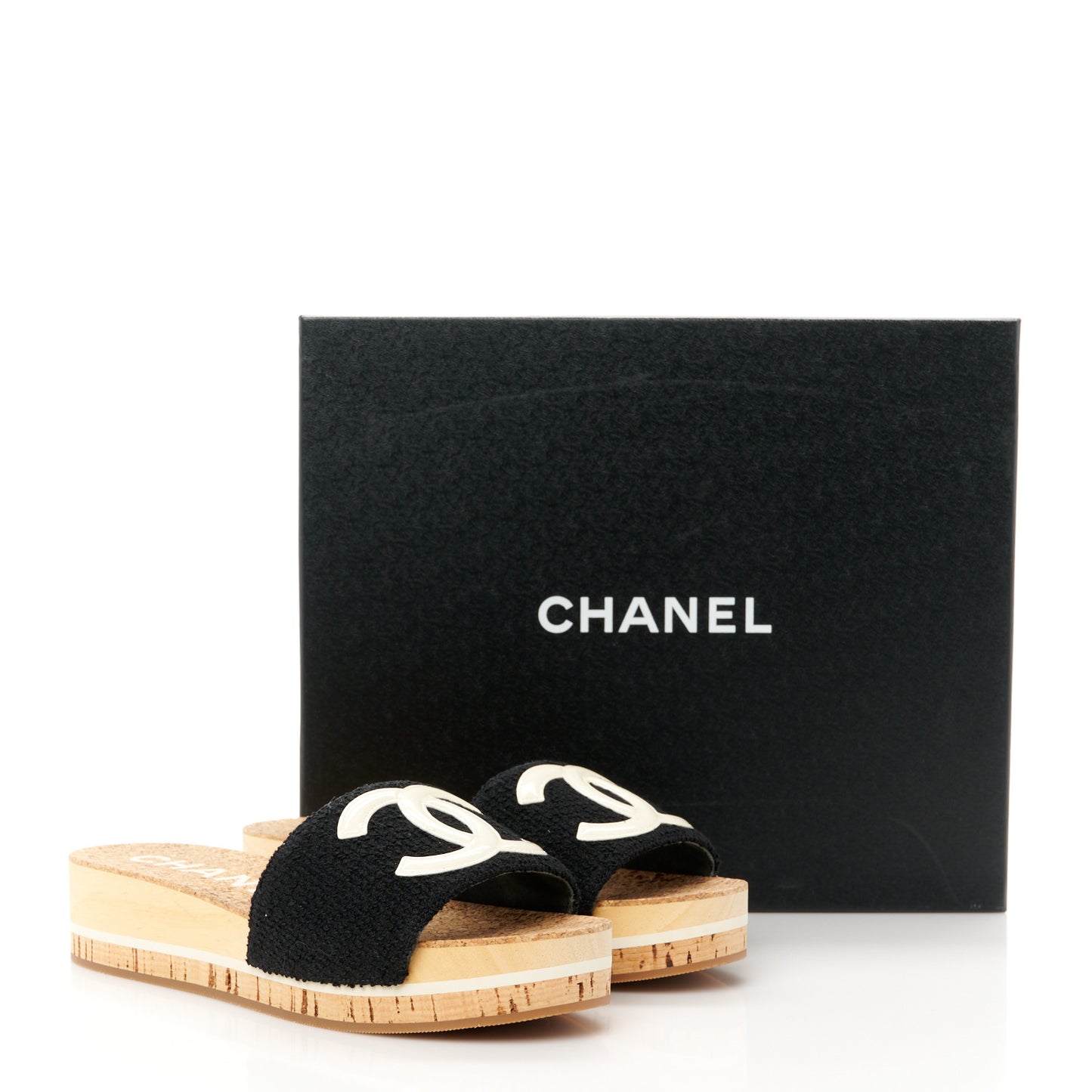 Tweed Cork CC Mule Sandal 37 Black