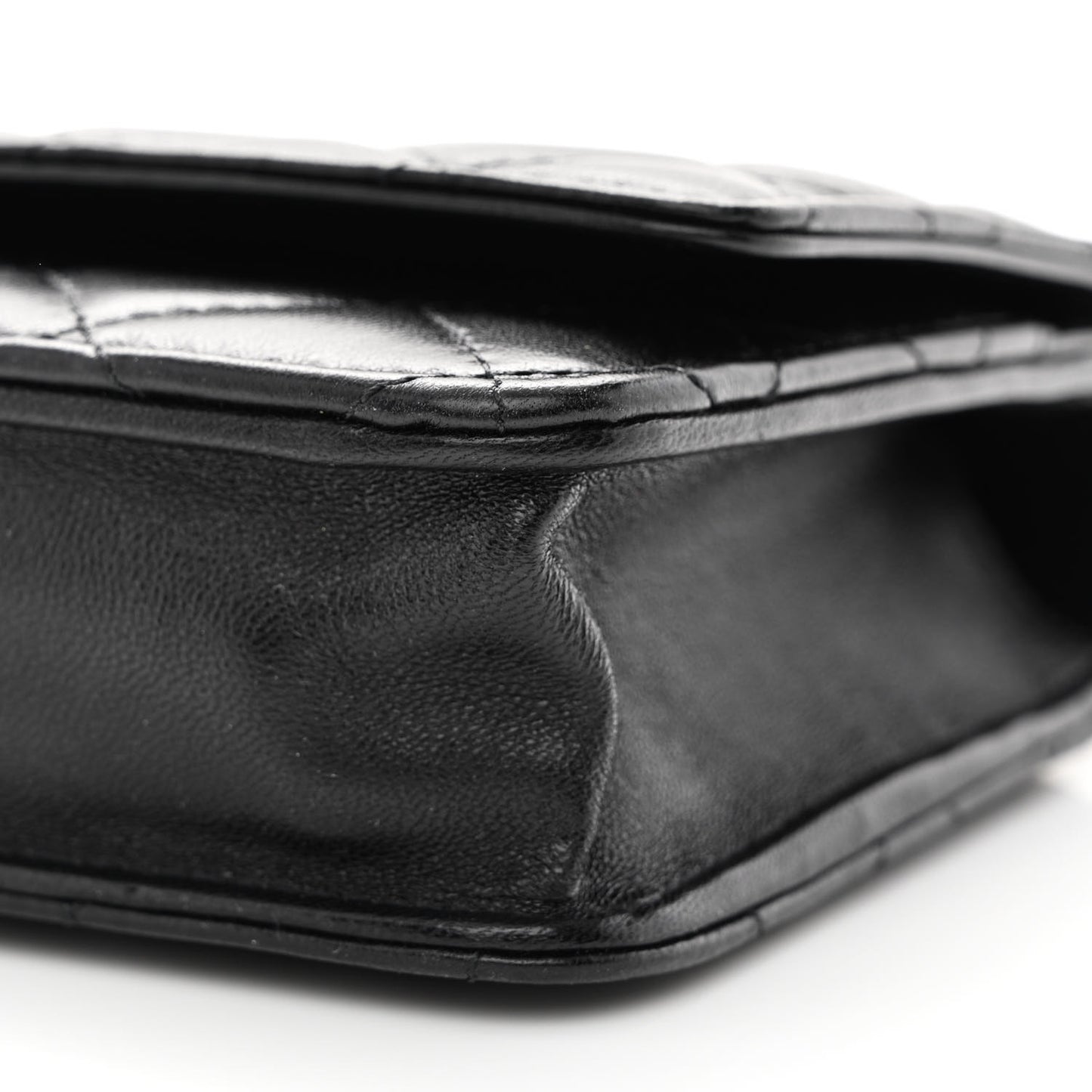 Lambskin Quilted Top Handle Wallet On Chain WOC Black