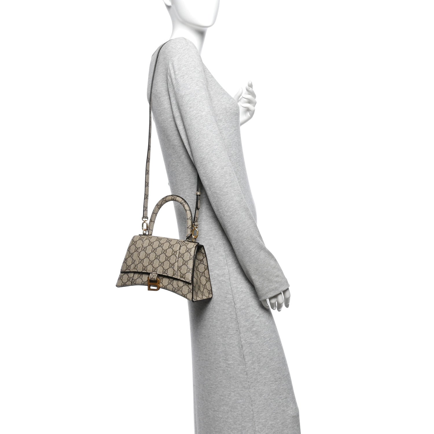 Balenciaga X GUCCI GG Supreme Monogram Small Hourglass Top Handle Bag Beige Ebony 2 of 12