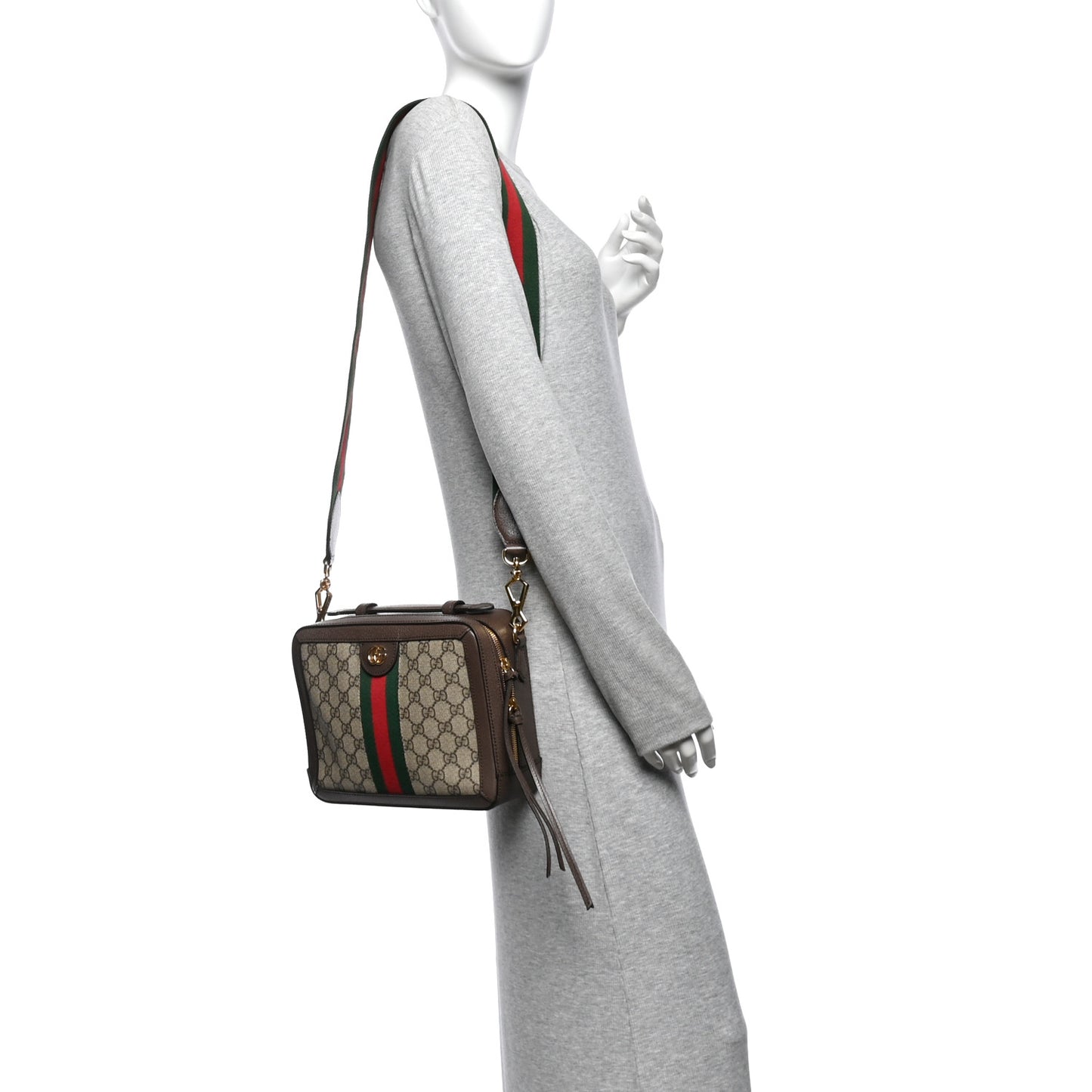 GG Supreme Monogram Web Small Ophidia Top Handle Shoulder Bag Brown