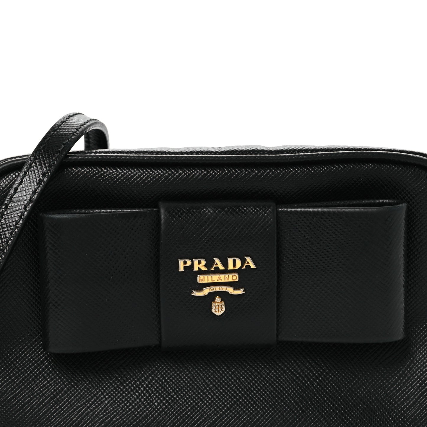 Saffiano Fiocco Bow Camera Crossbody Bag Black