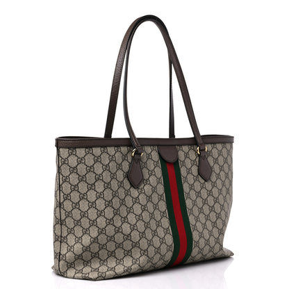 Gucci GG Supreme Monogram Textured Calfskin Web Medium Ophidia Shopping Tote Beige Ebony New Acero 3 of 13