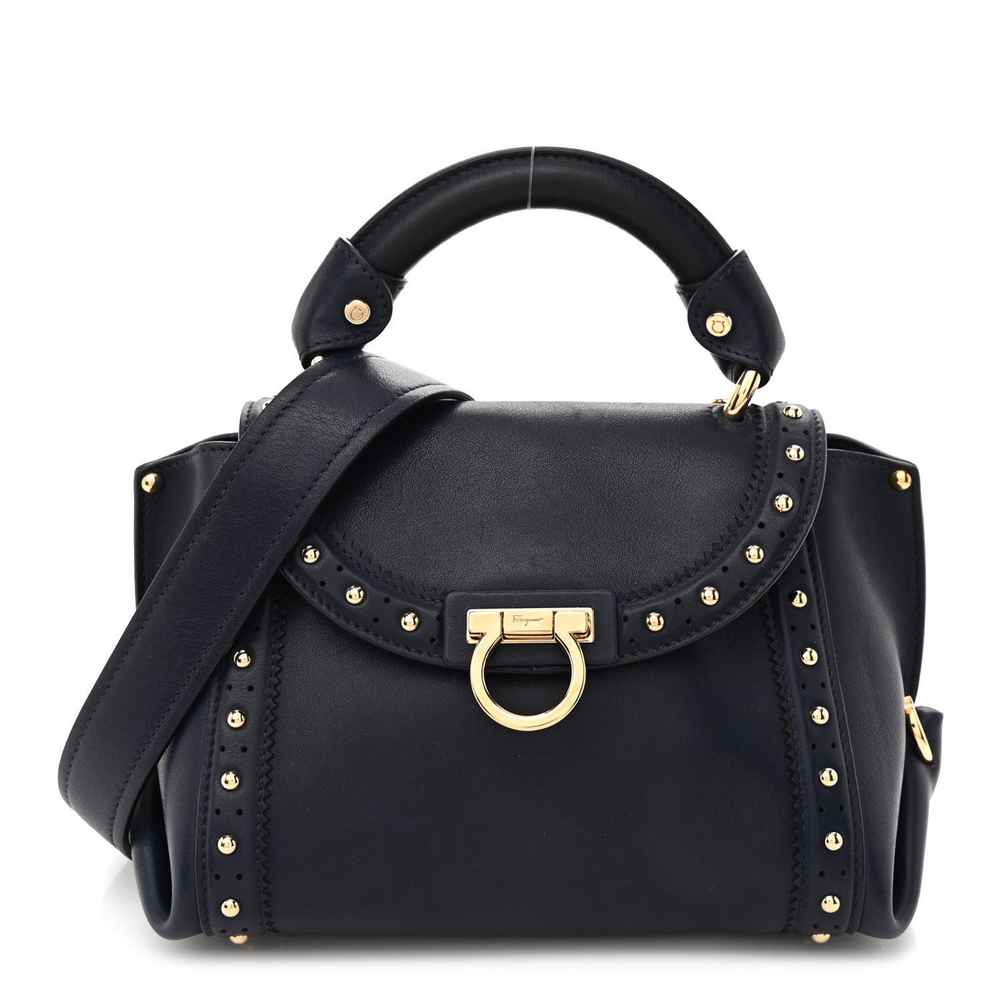 Calfskin Studded Sofia Satchel Navy