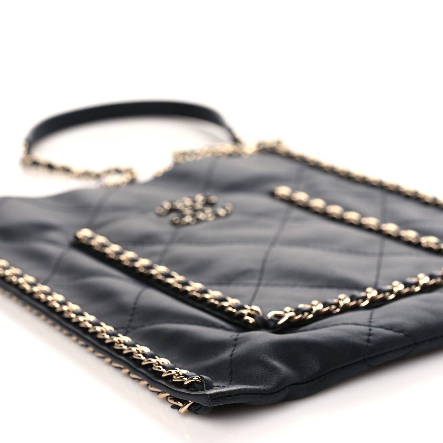 Calfskin Quilted Small Chain Flat Tote Black